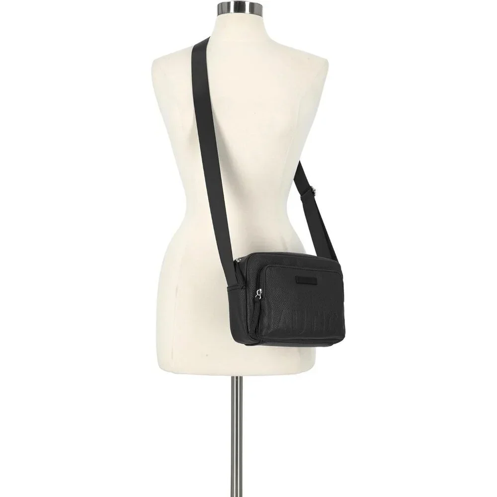 Women's Black Out and About Adjustable PU Leather Crossbody Bag Purse - Picture 5 of 5